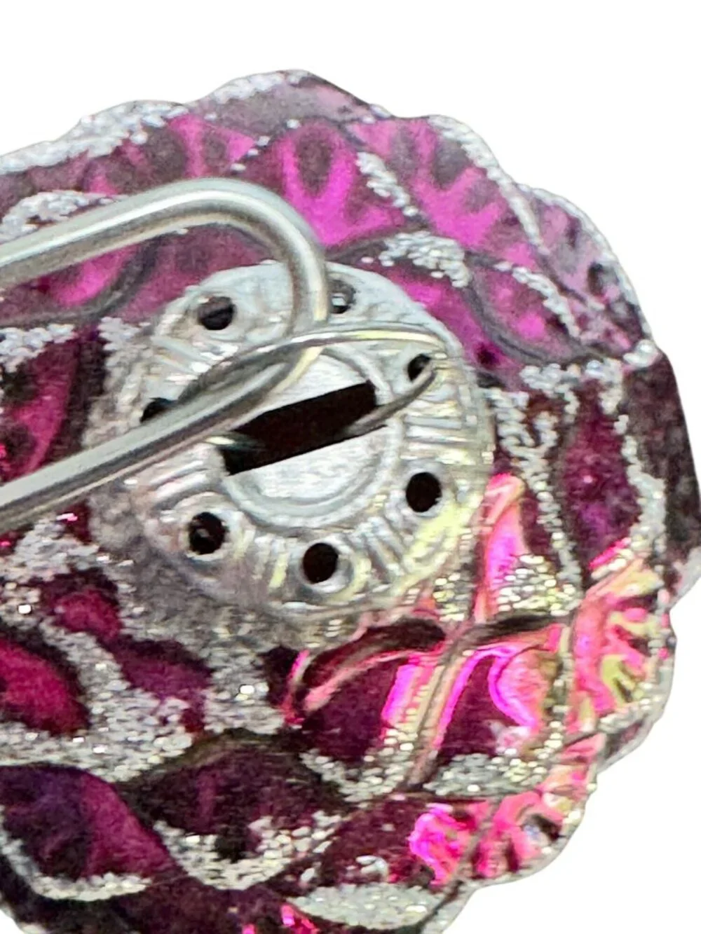 Vintage German Amethyst Pinecone Glass Christmas Ornament Silver Glitter 4" - Picture 6 of 6